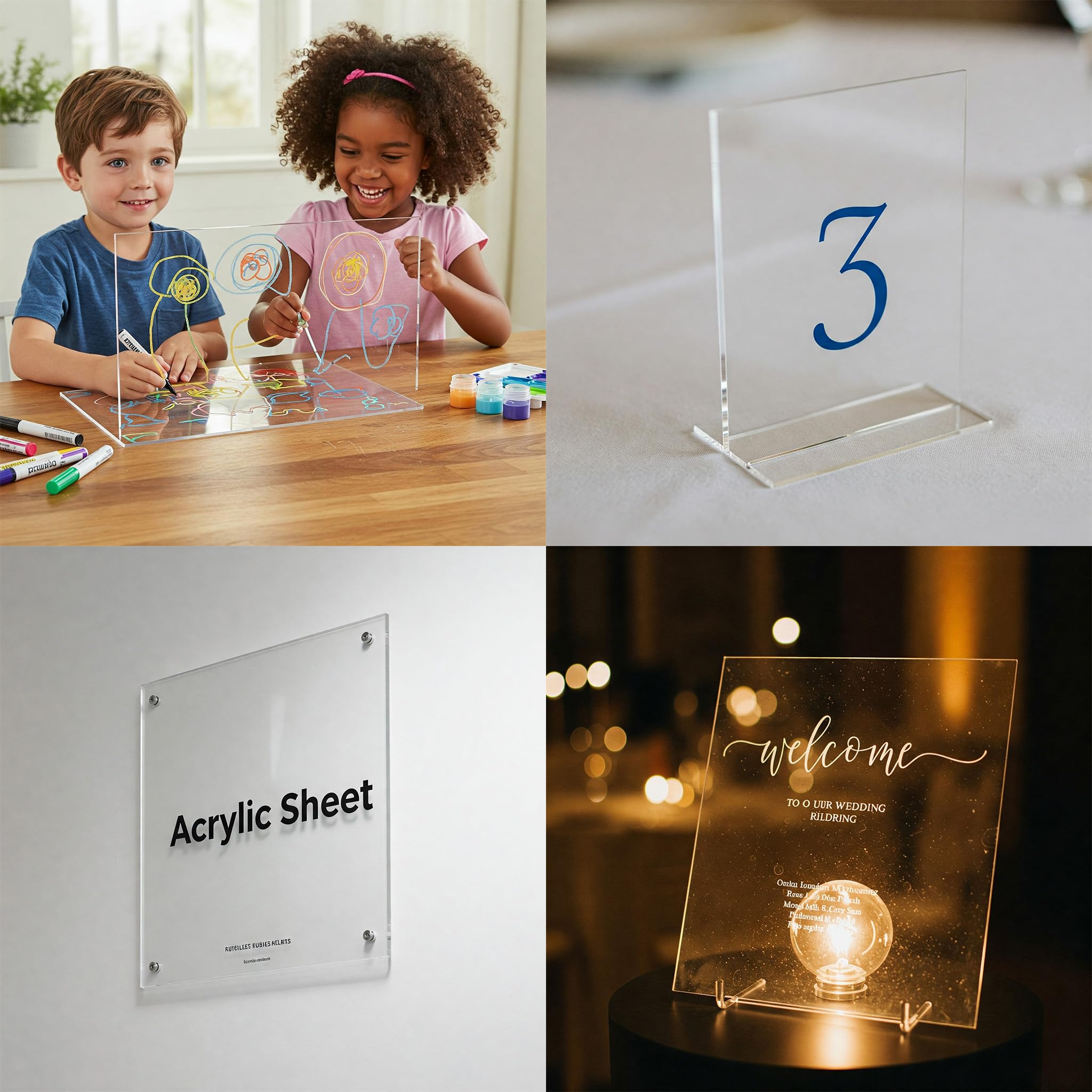 Confezione da 5 pannelli in plexiglass da 20,3 x 20,3 cm, spessore 6 mm, fogli acrilici trasparenti con pellicola protettiva per cornici artistiche, artigianato fai da te, segnaletica, esposizione e