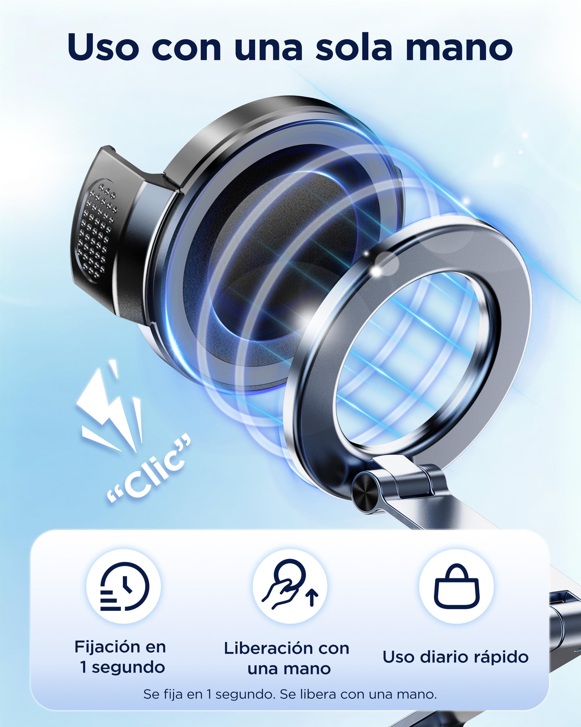 MSXTTLY Soporte Magnético para Coche con Clip Adaptador, Vmag-S3 Brazo Largo + Clip, Sin MagSafe, Sin Anillo, Posición Flexible, para iPhone y Android