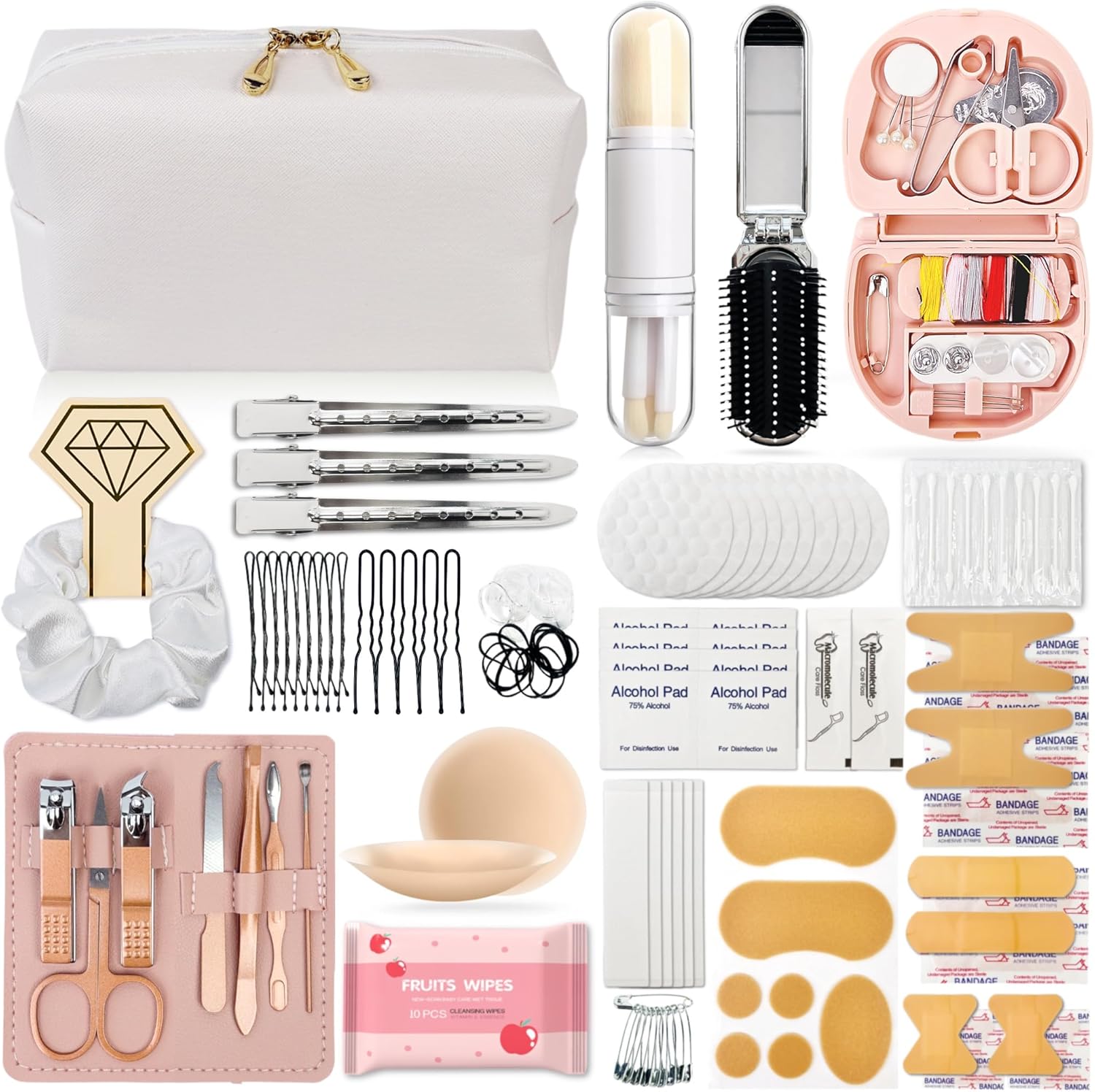 ARK Survivor Women's Wedding Emergency Kit 39 Essential Items for Brides Team Bride All in One Travel Kit Personal Care Women's Travel Set (Glam White)
