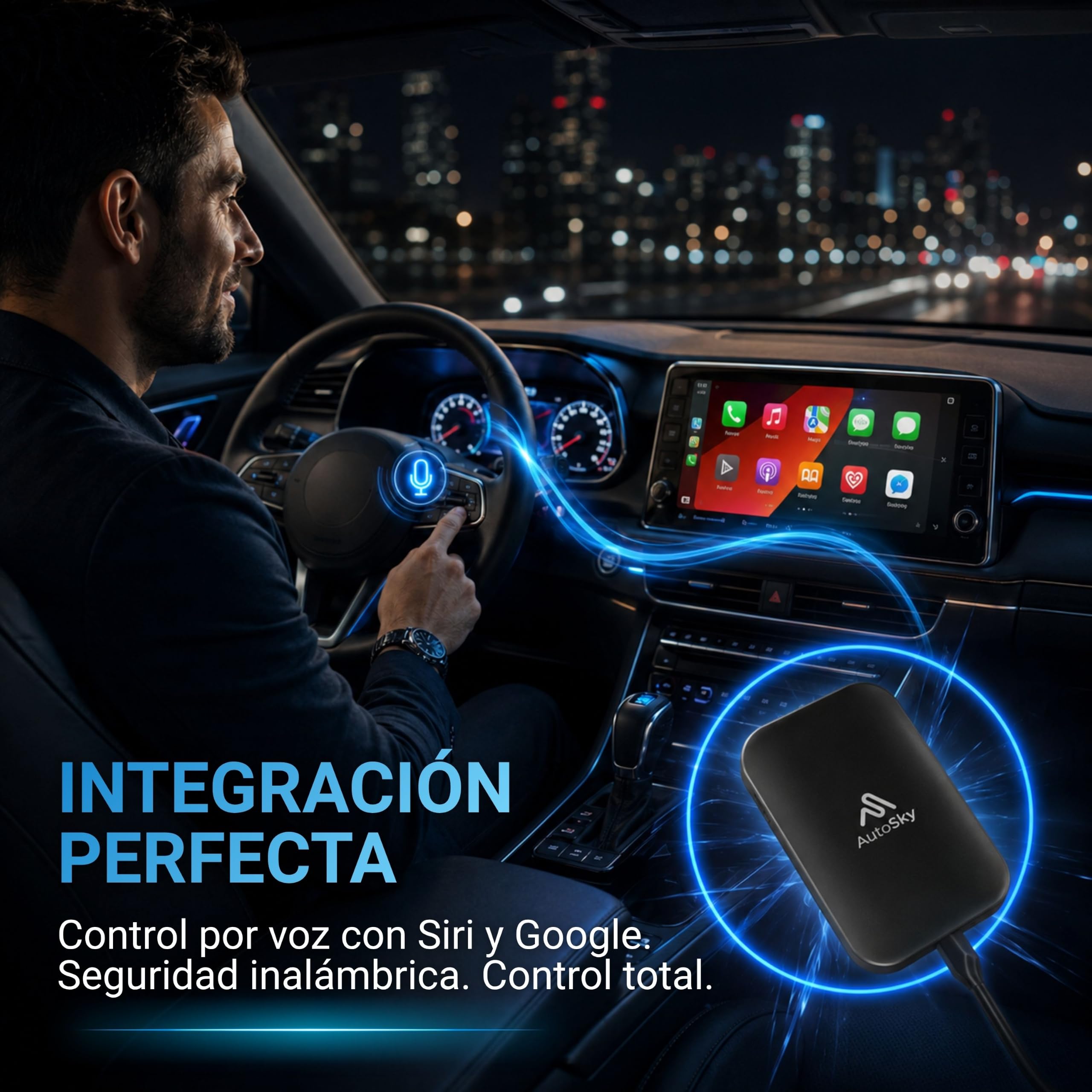 AutoSky CarPlay inalámbrico y Android Auto AI Box Lite Plus 2.0 para Coches CarPlay con Cable de fábrica 2024, Compatible con Netflix y Youtube, Go Wireless CarPlay y Android Auto. Requiere CarPlay