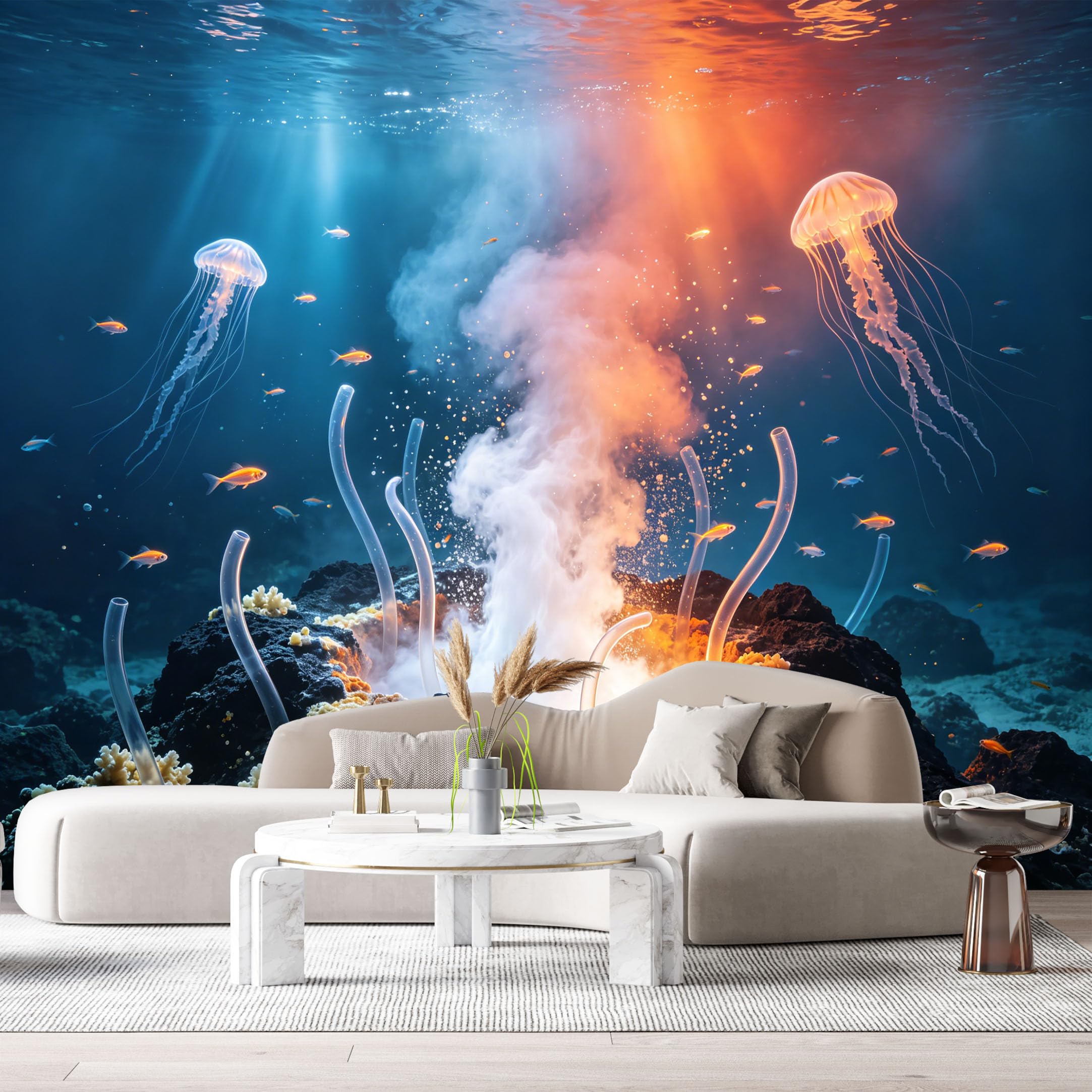Custom Size Wall Murals Ocean Marine Underwater Jellyfish Coral Reef Sea Life SelfAdhesive Wall Fabric Removable Large Wallpaper for Photo Living Room