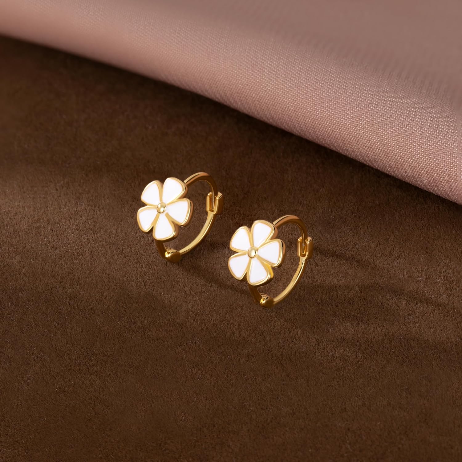 SLUYNZ 925 Sterling Silver White Flower Hoop Earrings Huggie for Women Teens Small Daisy Hoop Earrings Summer Earrings - Image 3