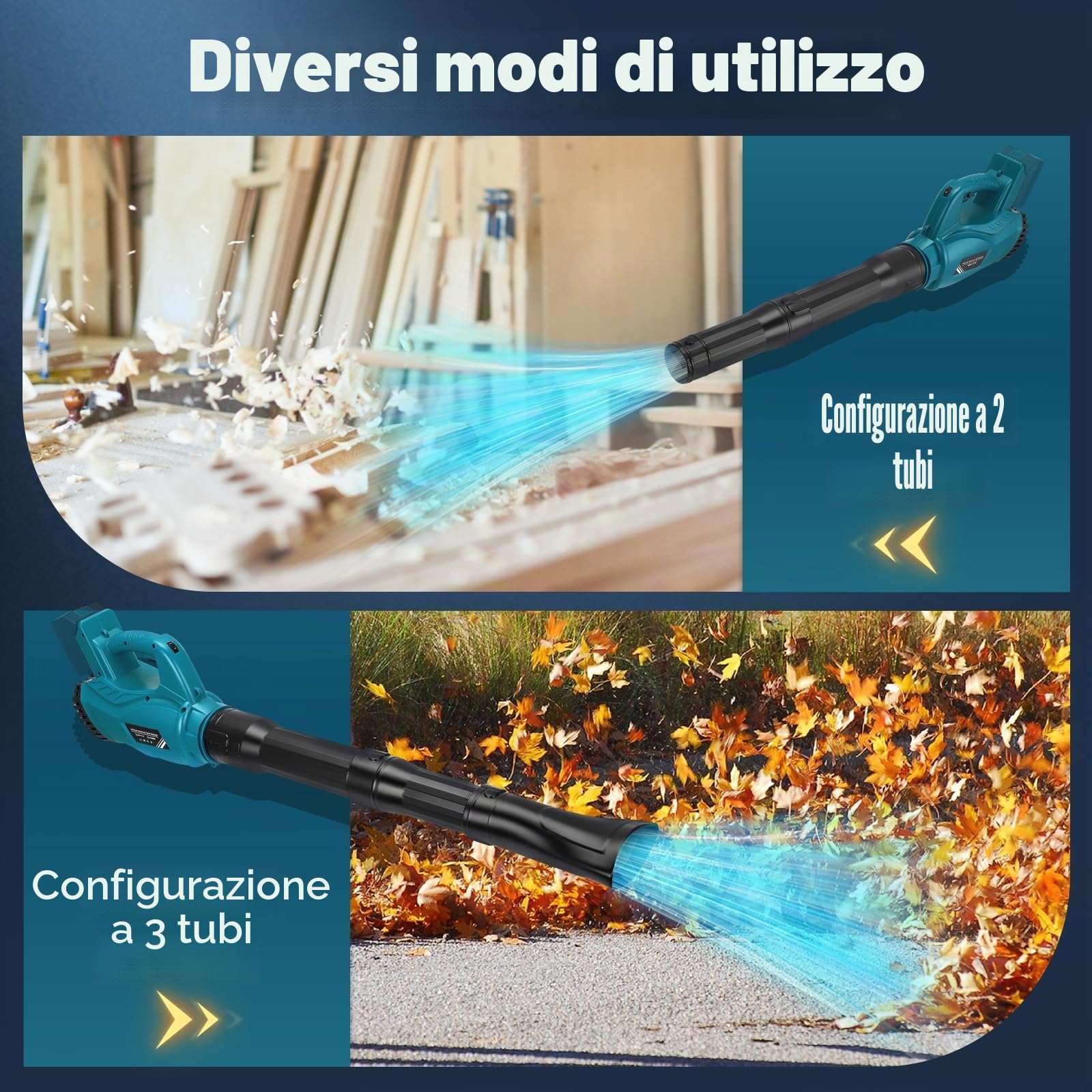 Soffiatore elettrico per foglie di polvere compatibile con batteria Makita 18 V, 6 impostazioni di velocità fino a 297 km/h, grande volume per edilizia casa giardino cura del prato