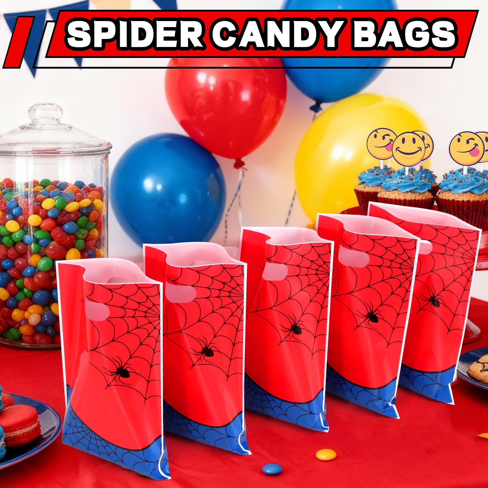 24 Pcs Small Gift Bags Bulk, Spider Web Gift Bag Party Favor Bags Treat Bags Double-sided Candy Bags for Party Favors Goody Bags Plastic Goodie Bags for Birthday Party for Spider Theme Decorations