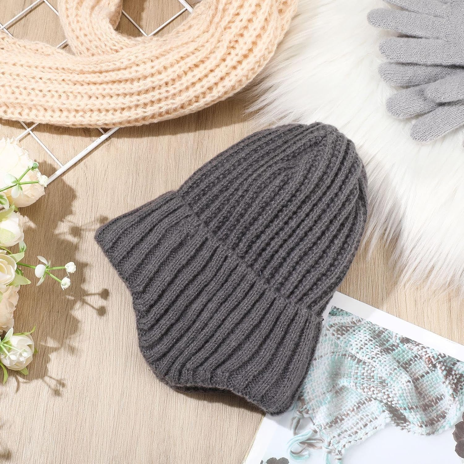 Jadive Winter Hat with Ear Flaps Knit Beanie Hats Beanie Cap Thick Warm Plush Lining Skull Cap for Women Men Outdoor Sports - Image 6