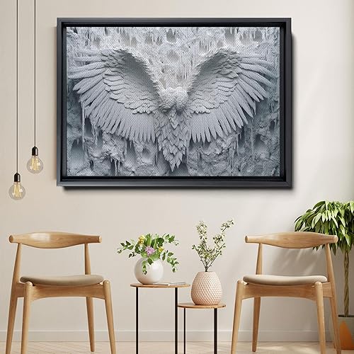 Vista 2 de White Angel Wing Painting on Canvas, Abstract Modern Minimalist 3D Texture Acrylic Artwork for Tranquil Bedroom Wall Art Decor