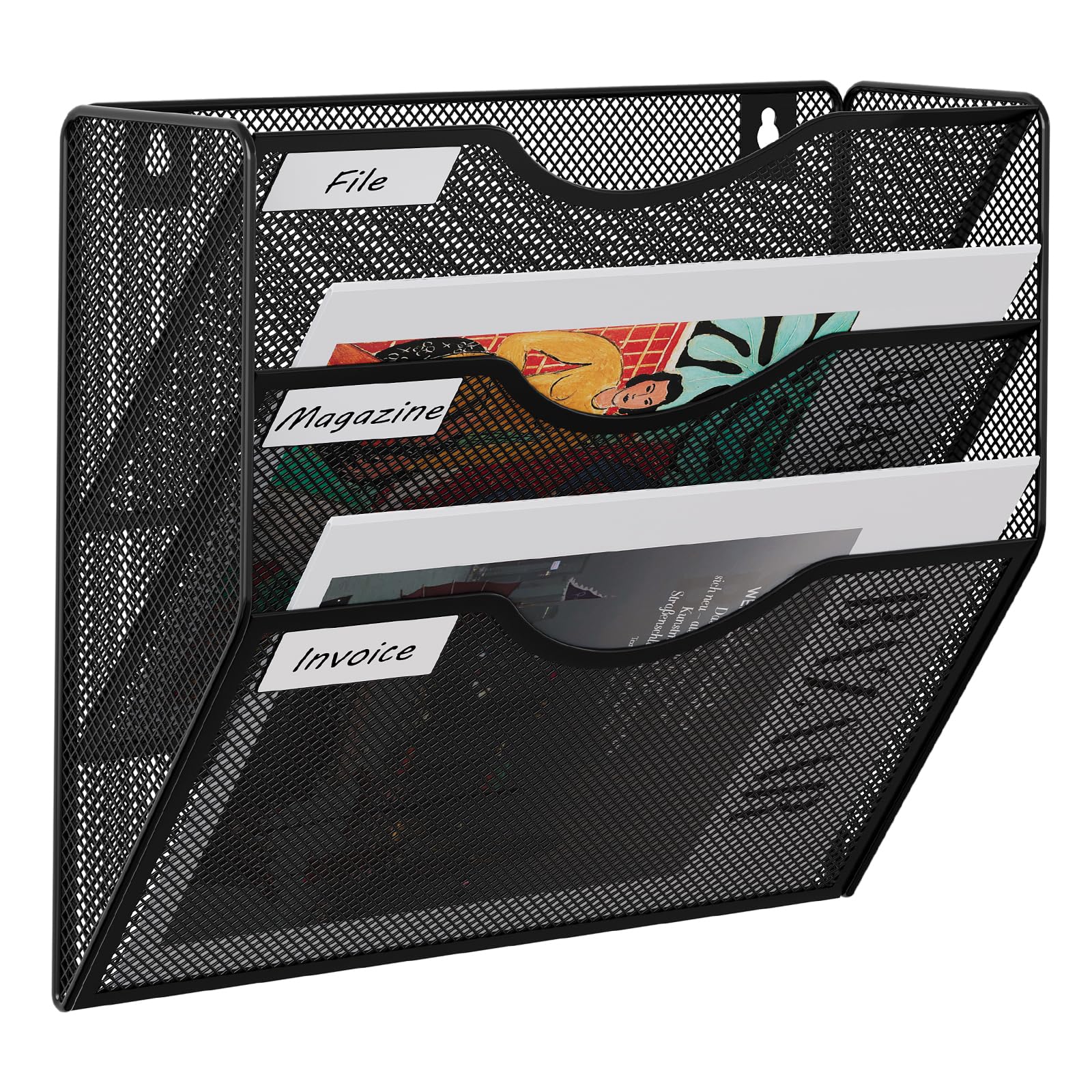 EasyPAG Metal 3 Tier A4 Wall Mounted Document Holder,Hanging Wall File Organiser,Pigeon Holes Storage,Wall Pocket,Filing Tray,Magazine Rack for Office & Home,Black