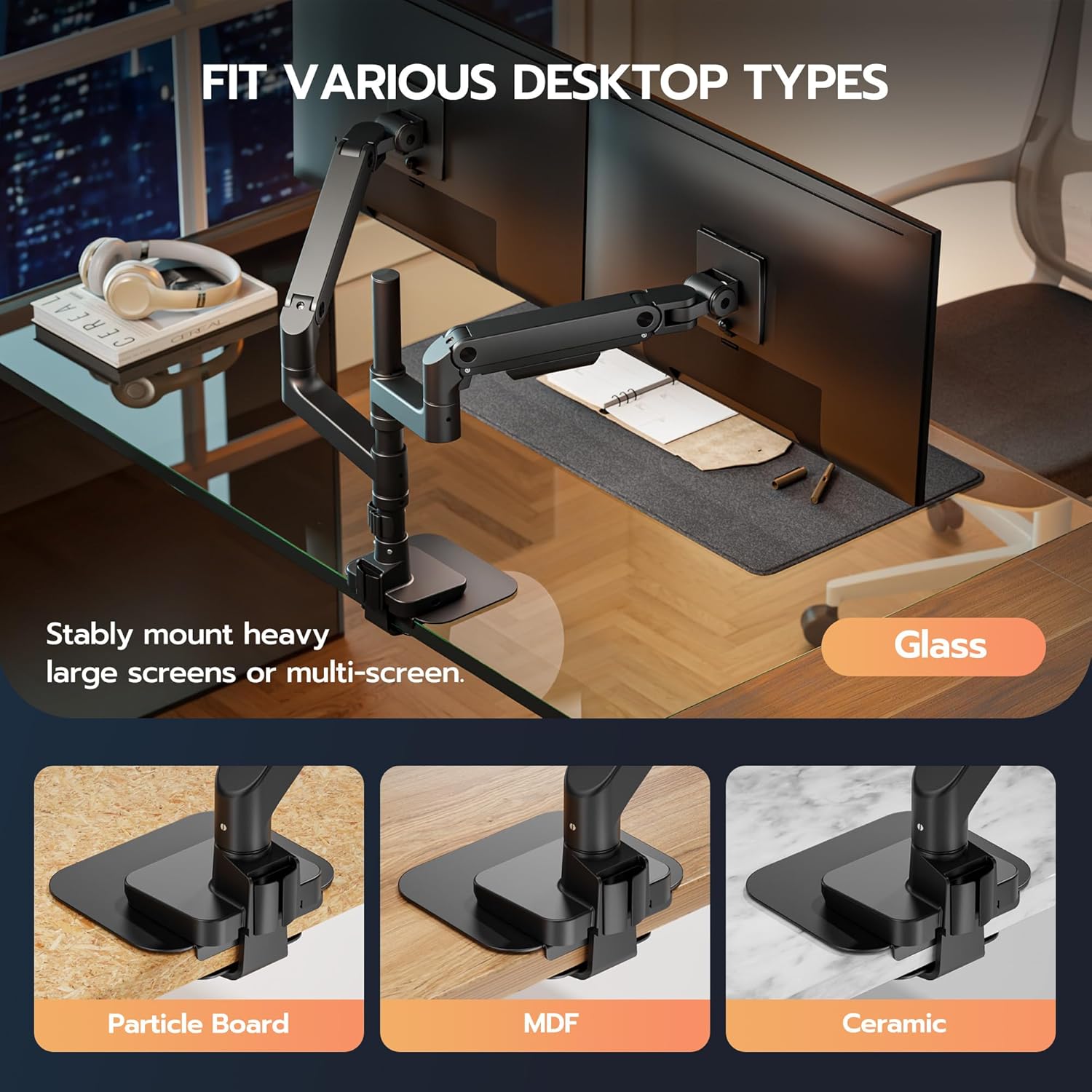 ARES WING Steel Monitor Mount Reinforcement Plate for Thin, Glass and Other Fragile Tabletop, Steel Monitor Stand Plate Compatible with Most C-Clamp and Grommet Monitor Arms, Black - Image 3