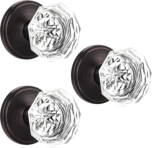 Orger Paquete de 3 pomos de puerta de cristal para puerta de un solo lado, sin cerradura, sin cerradura, para puerta francesadespensa de balcón,