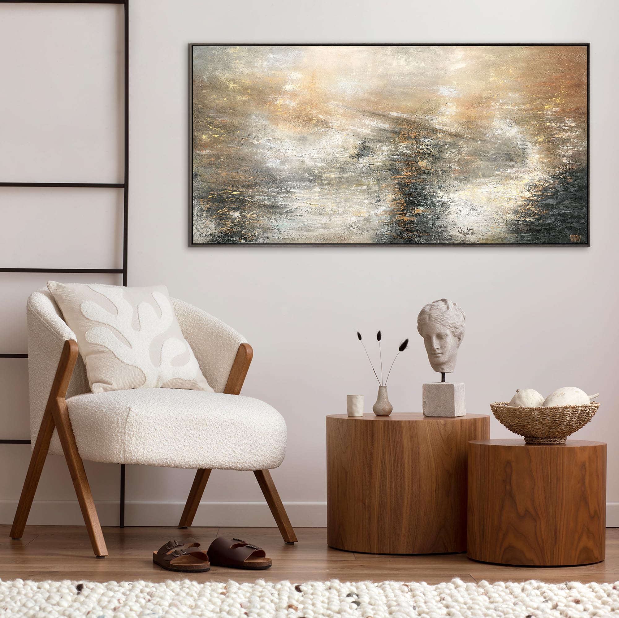YS-Art Abstrakt Acryl Gemälde auf Leinwand Kraft der Elemente handgemalt Wandbilder 120x60 cm mit Rahmen