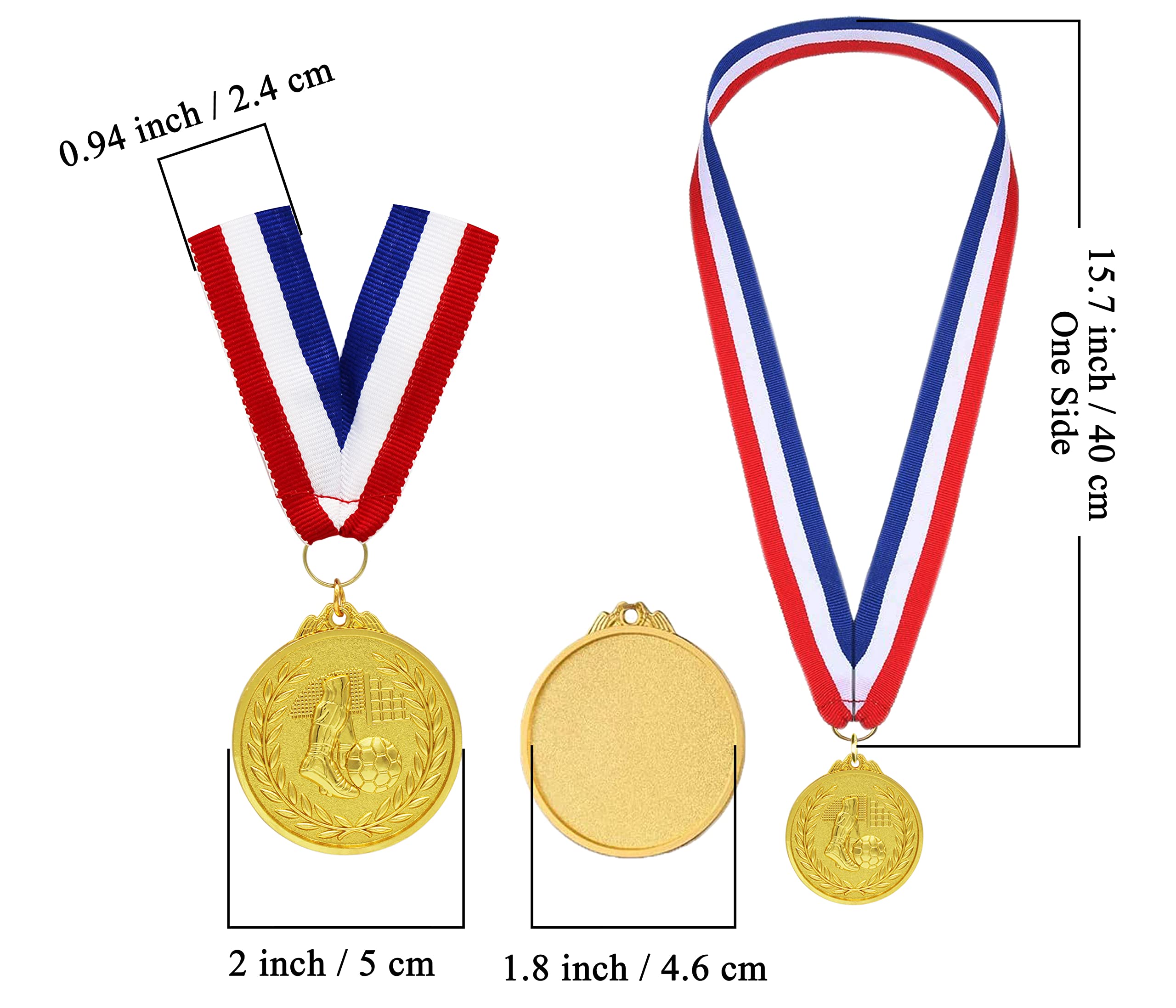 Donrime Medallas Niños Metal Futbol, Paquete de 12 Medallas de Metal Dorado con Cinta de Nailon Tricolor, Recuerdos de Fiesta de Fútbol para Niños y Adultos