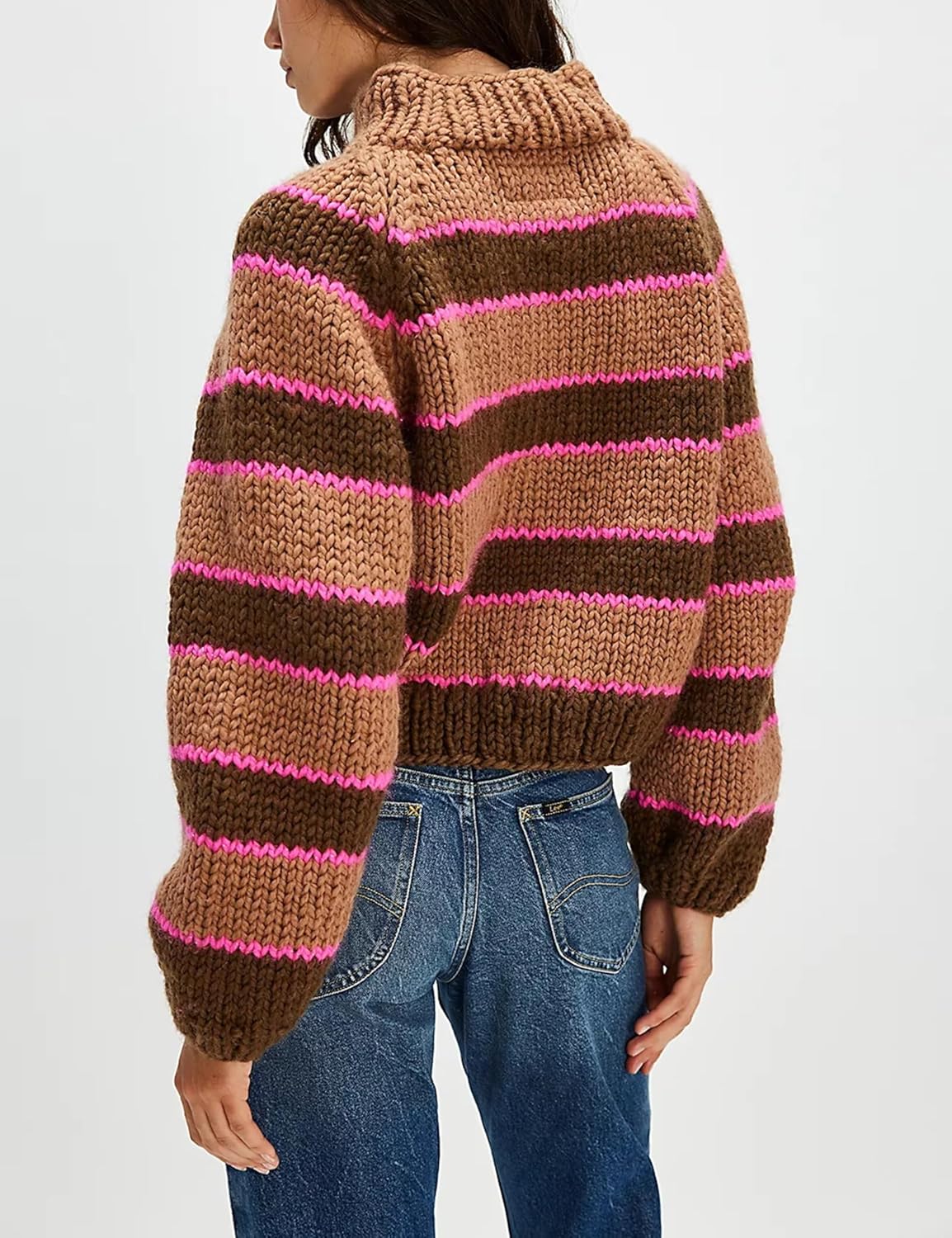 Yeokou Women Stripe Pullover Sweater Turtleneck Ribbed Knit Top Casual Fall Winter Chunky Knitwear - Image 3