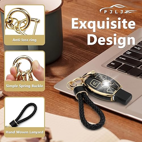 Miniatura 5 de PJLJY Funda para llavero, compatible con Mercedes Benz C E S M CLS GLK G Class, TPU 360 grados, carcasa inteligente con llavero (negro)