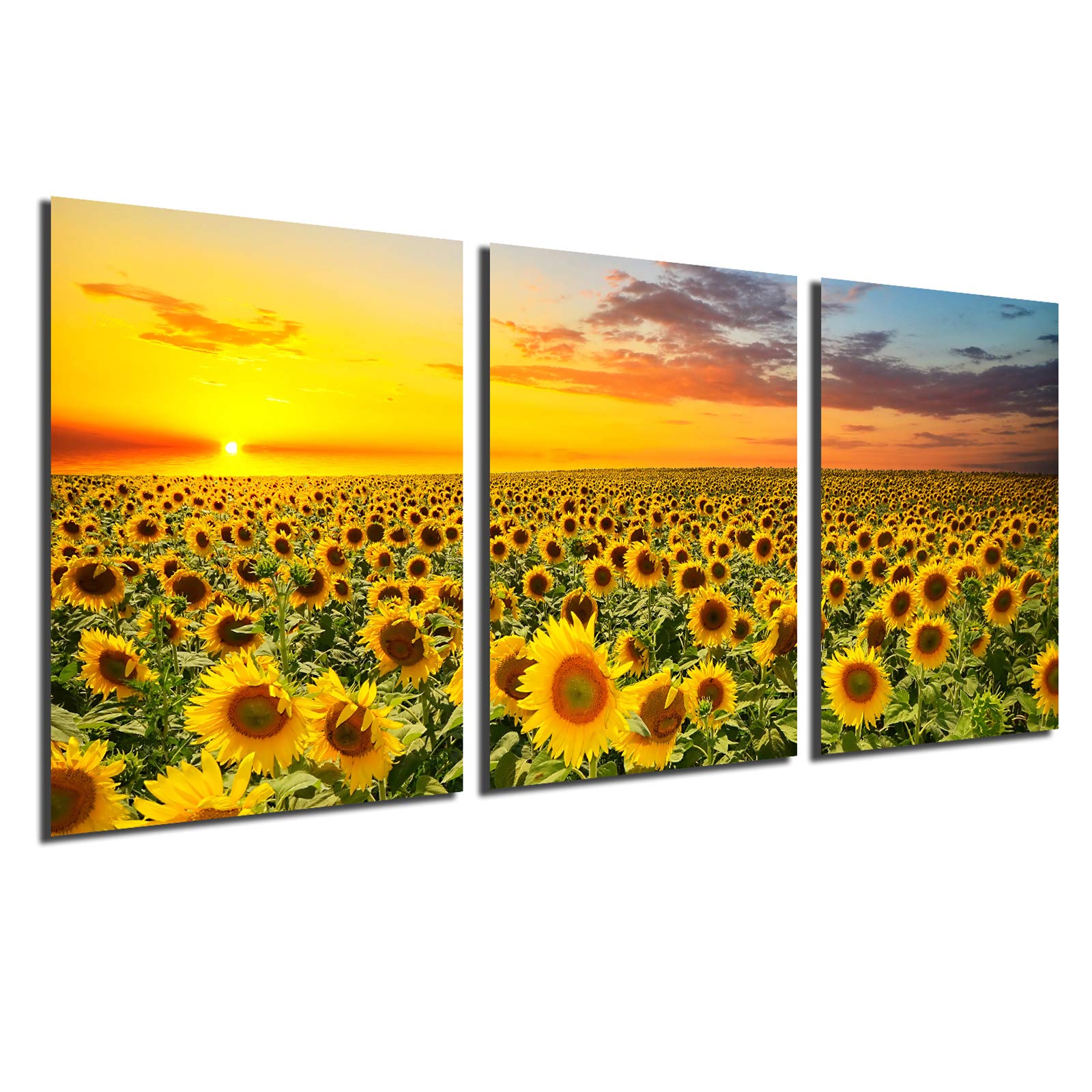 BLUE RED CYAN Sunset Sunflower Posters and Prints - Canvas Wall Decor Yellow Flower Painting Country Wall Art for Kitchen Bathroom Bedroom Living Room Decoration 3 Set Nature Picture 12x16'' Unframed