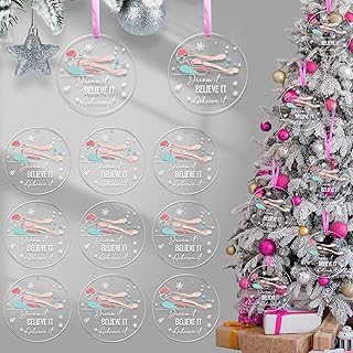 18 PCS Christmas Swimming Ornament Round Acrylic Swimmer Snowflake Ornament Christmas Tree Swimming Theme Hanging Decoration Xmas Swimming Gift for Swimmer Teacher Team (Swimmer Style)