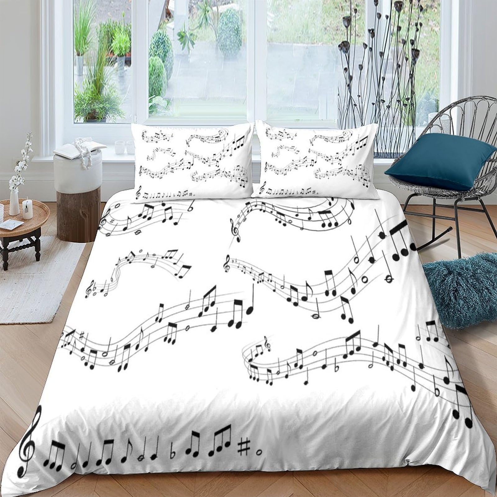 GPLZQXKJNH 3D Printed Musical Notes Duvet Cover Microfiber Soft Breathable Sheet Music Bedding Set with 2 Pillowcases for Bedroom Decoration Single（135x200cm）