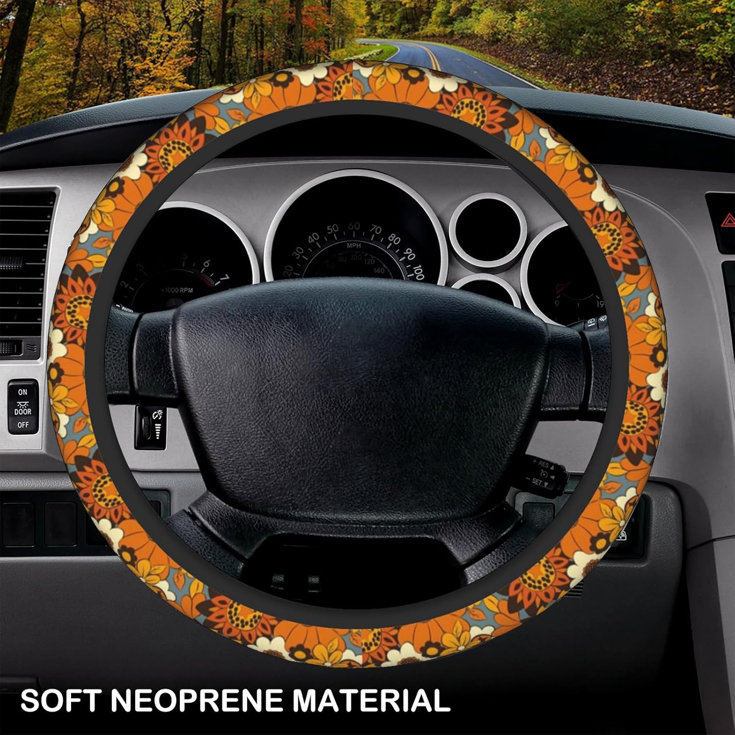 Bohemian Flowers Elastic Steering Wheel Cover, Non-Slip Breathable Neoprene Steering Wheel Covers, Women Car Accessories, Universal 15 Inch Fit Auto, Suvs, Truck - Image 3