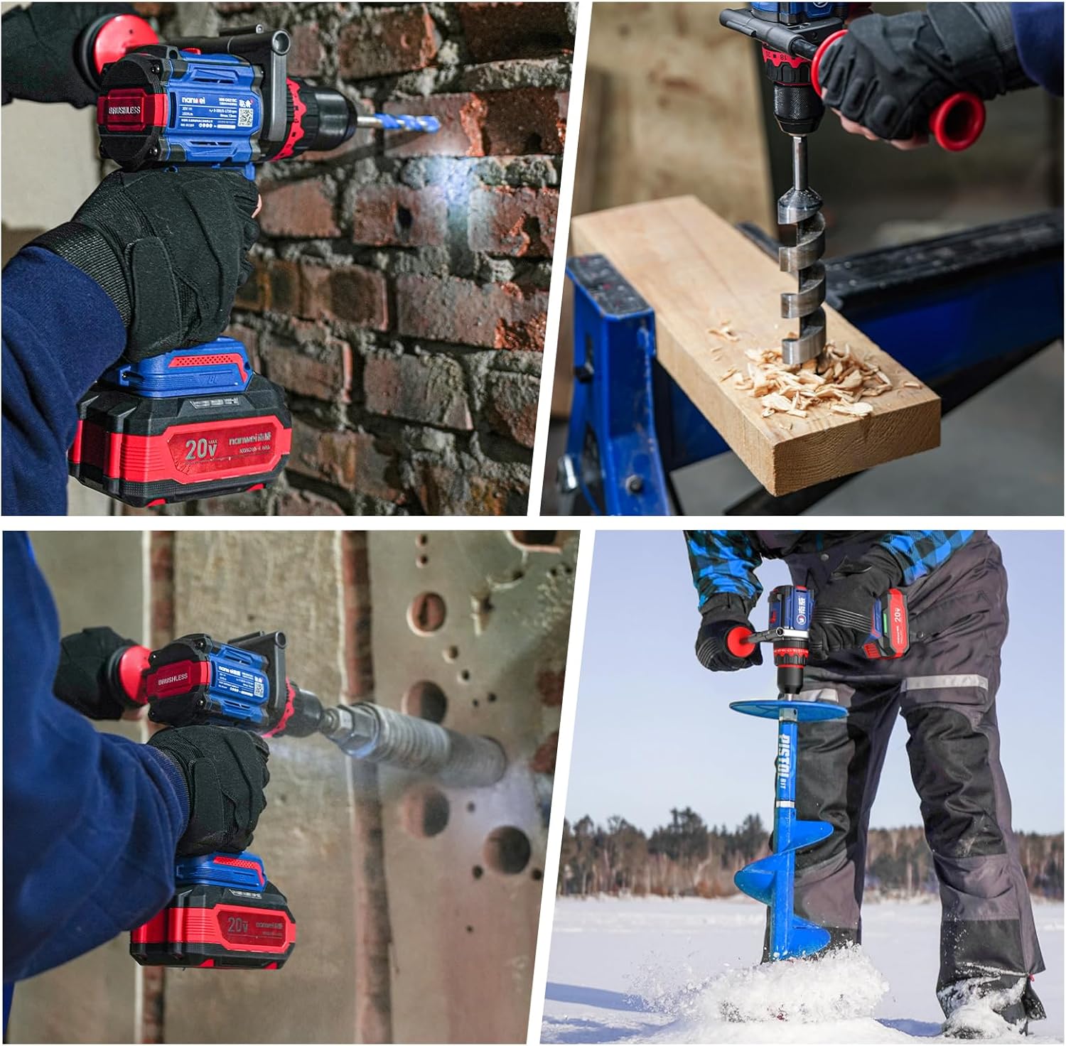 NANWEI Hammer Drill,1450in-lbs,26000BPM,1/2" Keyless Metal Chuck,20+3 Clutch,2x4.0Ah Batteries,20V Brushless Cordless Impact Drill Kit for Drilling Brick Wall, Metal, Wood,Concrete