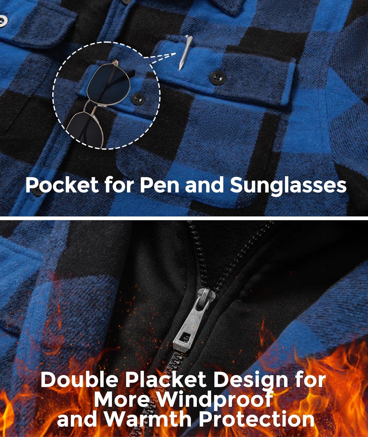 Men's Thick Fleece Plaid Jacket Flannel Shirts Sherpa Lined Full Zip Up Hoodie Winter Coat with Pockets - Image 4