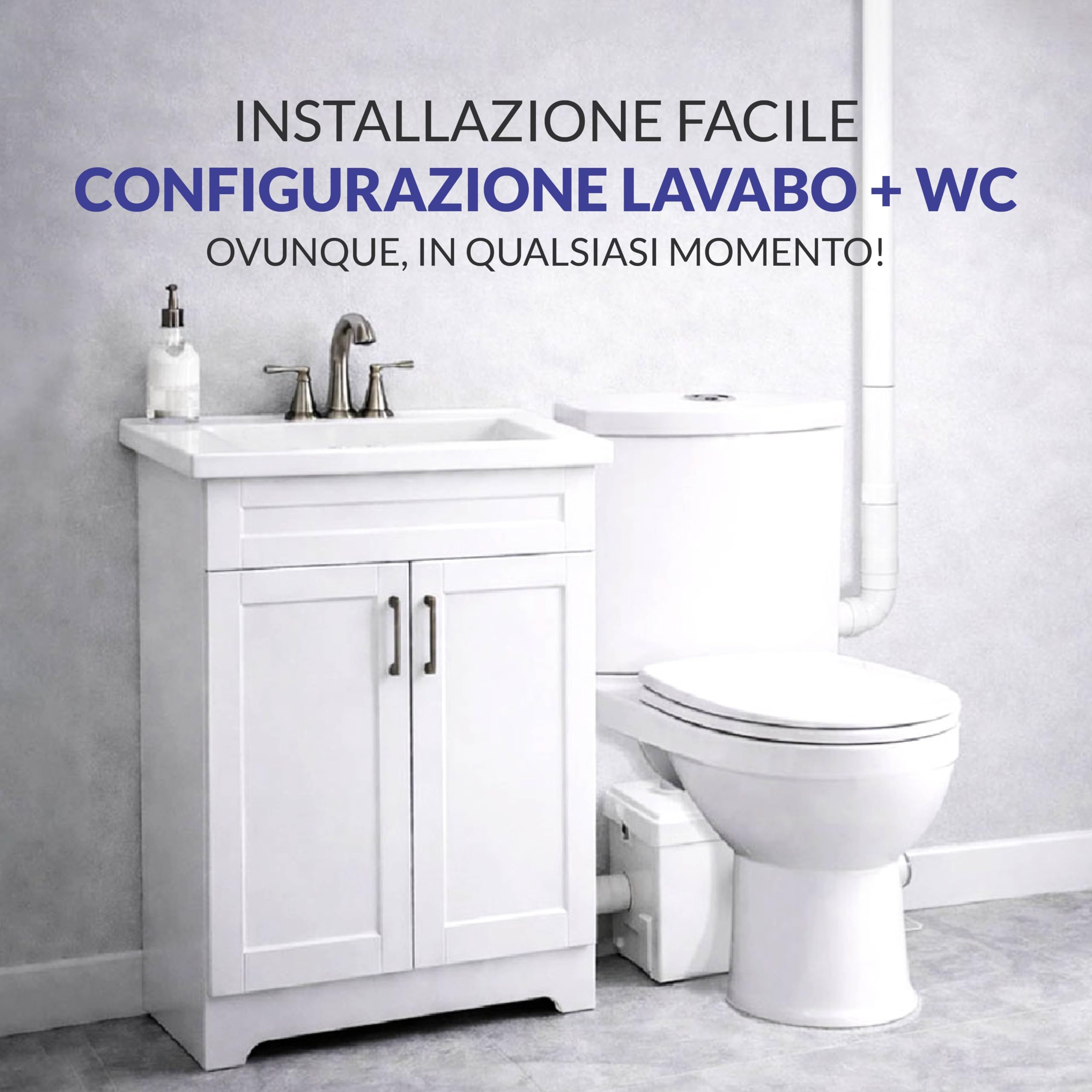 Aquamatix stazione di sollevamento compatta 600 W con trituratore, pompa per acque reflue fino a 10 m di altezza di sollevamento, con 3 ingressi, per WC, doccia e lavandino
