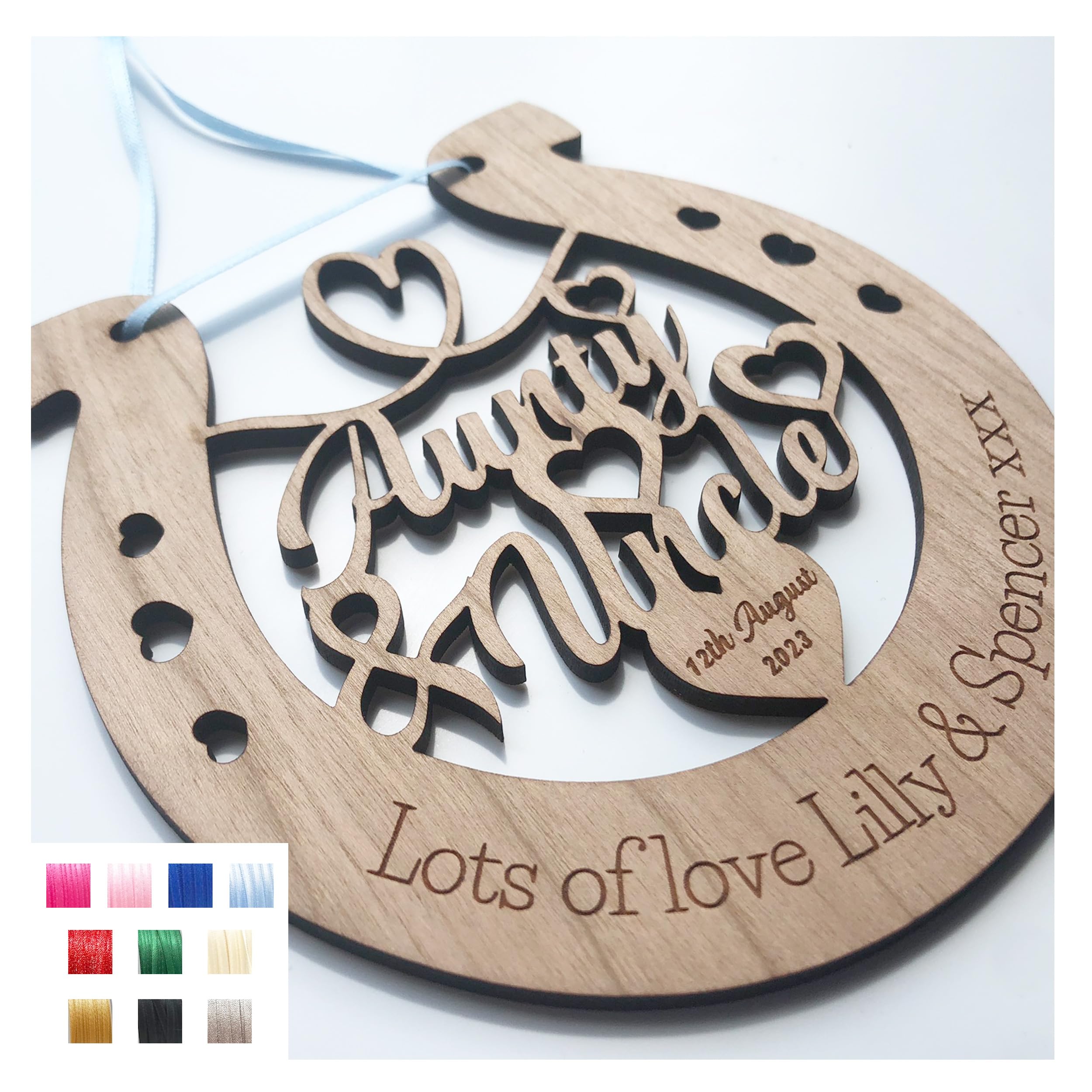 Lovethis** Cherry Personalised Wooden Wedding Lucky Horseshoe Plaque Gift For Bride And Groom (Aunty & Uncle)
