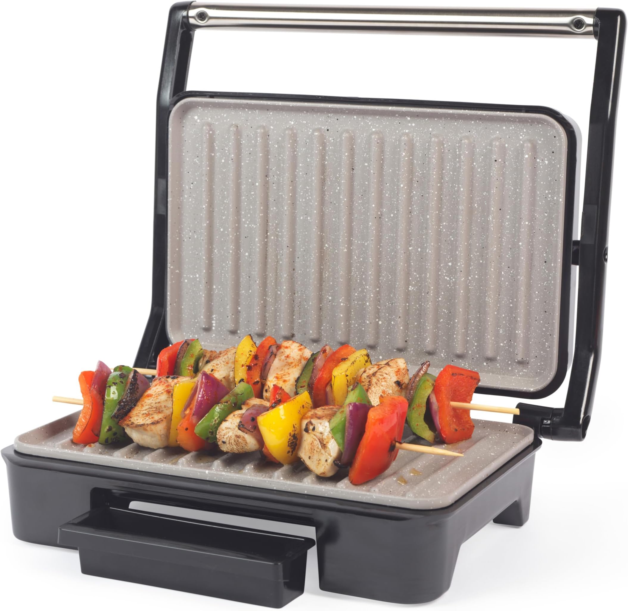 Salter Marblestone Electric Grill – Health Grill, 750W, Non-Stick Hot Plate, Griddle for Toastie, Panini, BBQ, Healthy Oil-Free Cooking, Steak, Drip Tray, Easy Clean, Cool Touch Handle, Automatic Temp