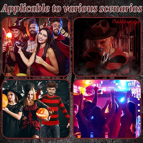 Miniatura 6 de 4 piezas de disfraz de Halloween para hombre con máscara, suéter a rayas rojas y verdes, juego de gorro, guante de terror, accesorios de cosplay de