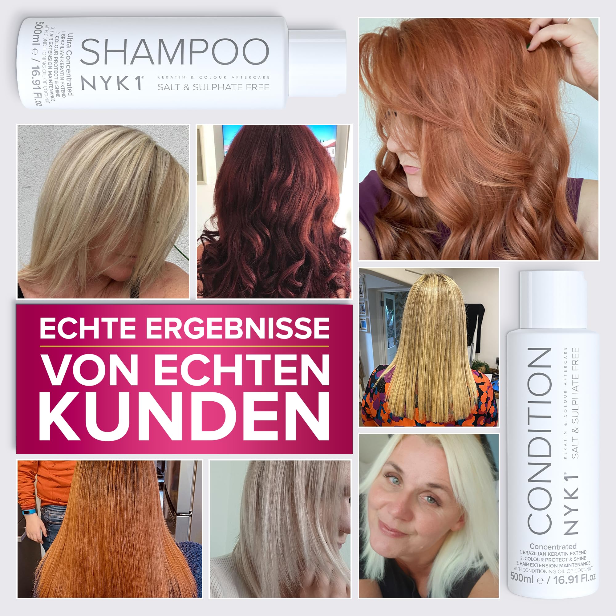 NYK1 Sulfatfreies Shampoo Und Conditioner (2 x 500ml) Ideales Keratin Shampoo Und Pflegespülung Nach Der Pflege Der Haare Für Haarglättung - Salzfreies Shampoos Ohne Sulfate Parabene Und Silikone