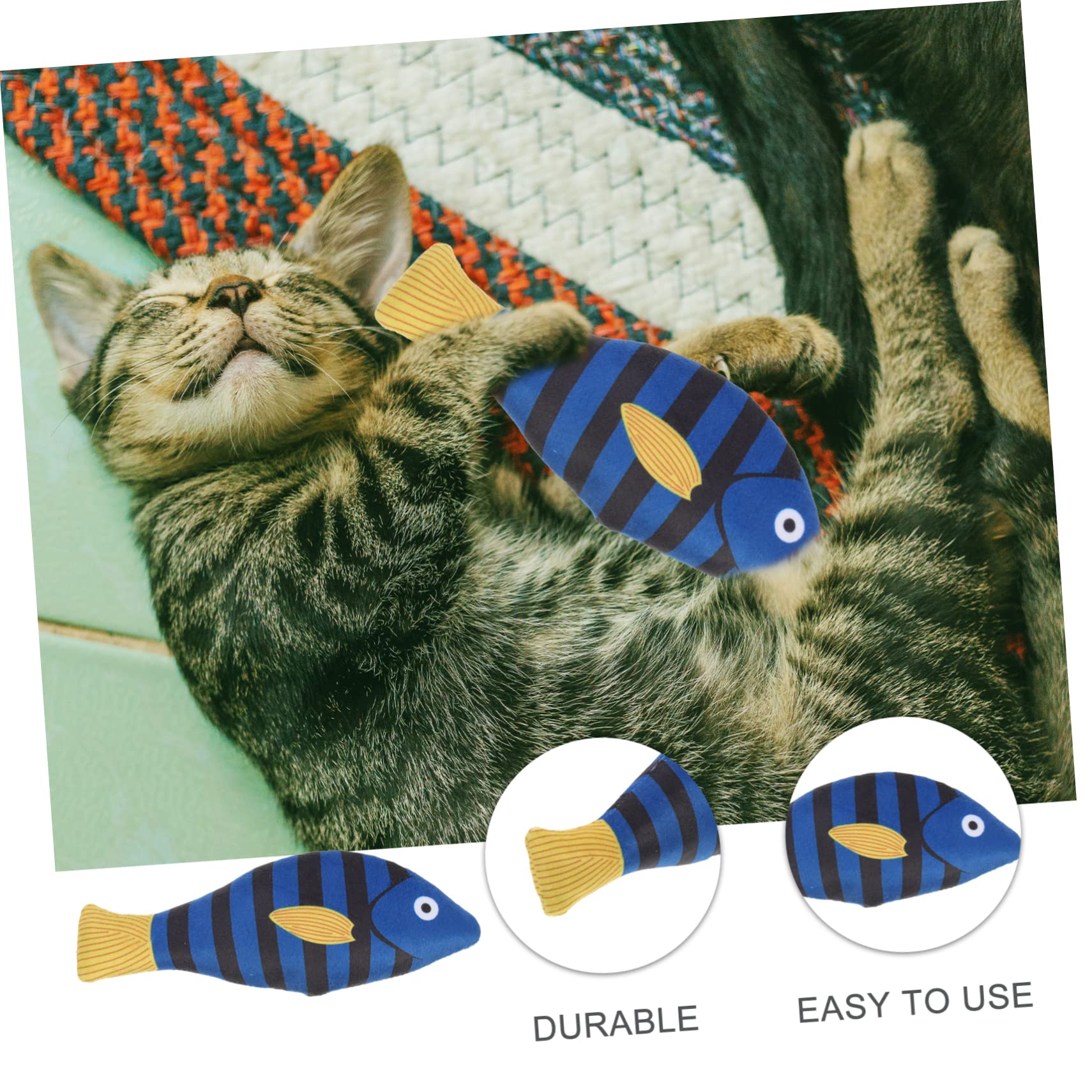 PartyKindom Jouet Poisson En Peluche à L'herbe à Chat Biologique, Jouet à Mâcher Bleu Rayé Taille Moyenne, Pour Chats D'intérieur, Stimulation De L'instinct De Chasse, Pour Animaux De Compagnie Actifs