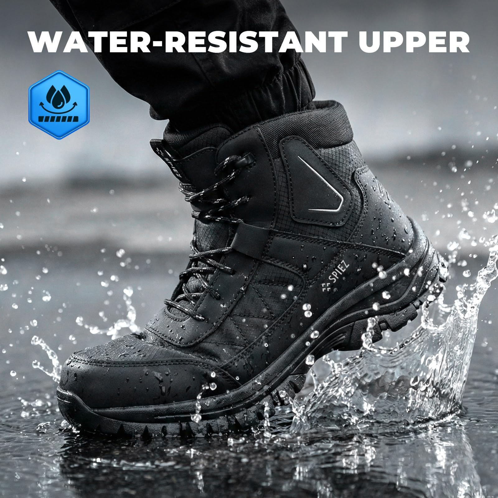 SPIEZ S3 Chaussures de Sécurité Hommes – Bottes avec Embout Acier, Imperméables, Kevlar Anti-Perforation, SRC Antidérapantes & Antistatiques Chaussures de Travail Chantier & Industrie, Noir EU 40-46