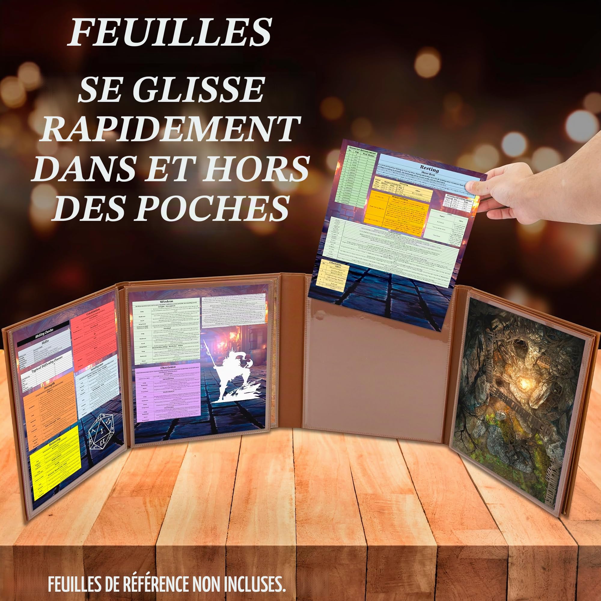 CASEMATIX DM Écran en Faux Cuir à 8 Panneaux Deluxe GM - Écran Pliable en Huit Panneaux pour Dungeon Master avec 2 Panneaux Basculants et Pochettes Effaçables à l'Eau pour TTRPG, Inserts Non Inclus