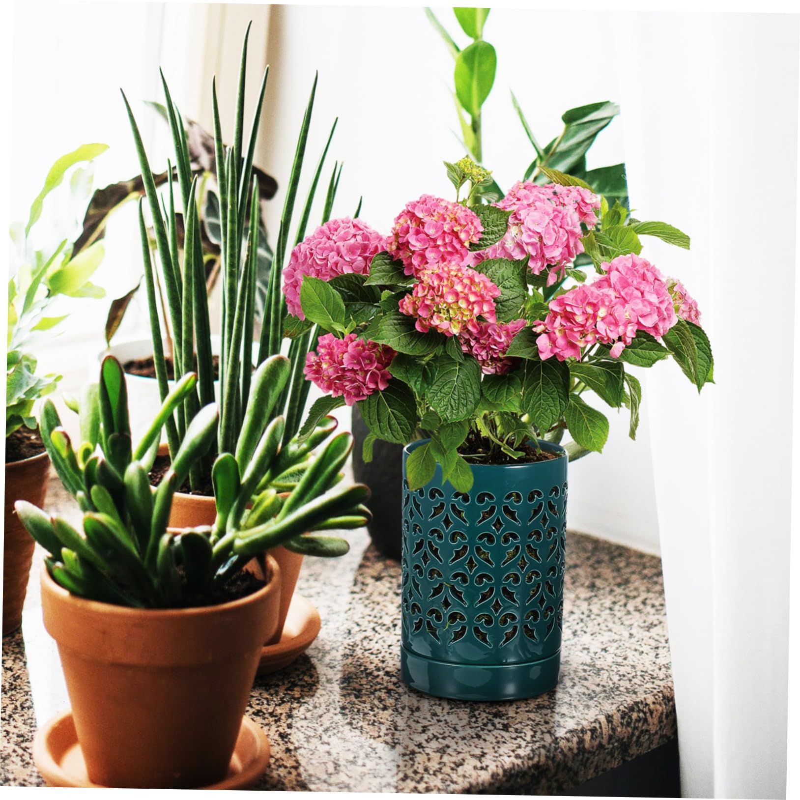 Artibetter Pot à Orchidées avec Trous et Coupelle en Céramique Ajourée Facile à Utiliser Résistant à l'usure pour Plantes D'intérieur et Jardinage