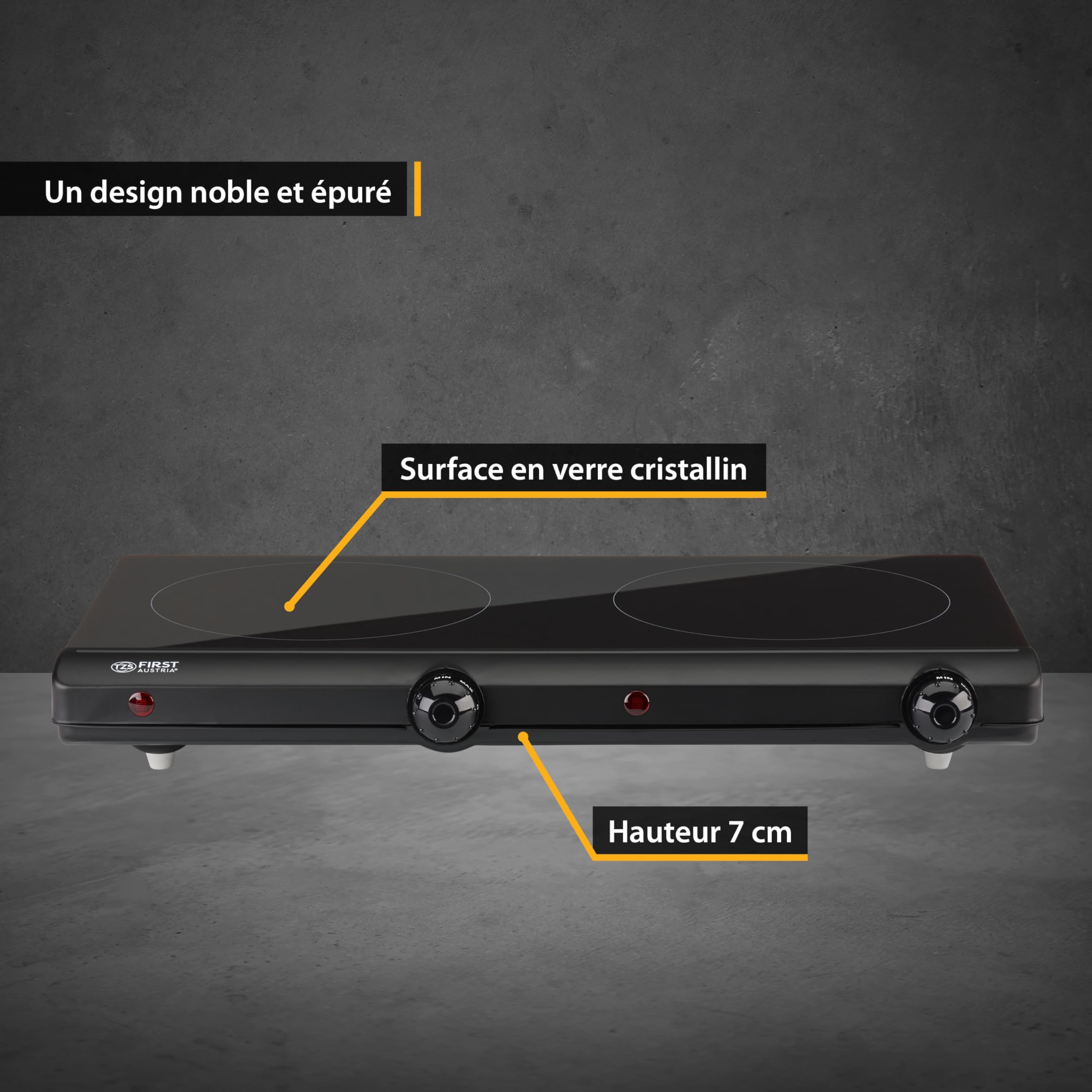 TZS First Austria - Plaque Infrarouge Double 2500W - Ø 2 x 150 mm - Réchaud portable avec protection antisurchauffe & thermostat réglable - Plaque vitrocéramique pour tous types de casseroles