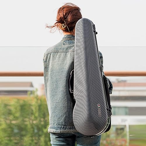 Miniatura 2 de Estuche de violín de tamaño completo 44 de fibra de carbono de alta resistencia, bolsa de música para violín triangular, con cerradura de