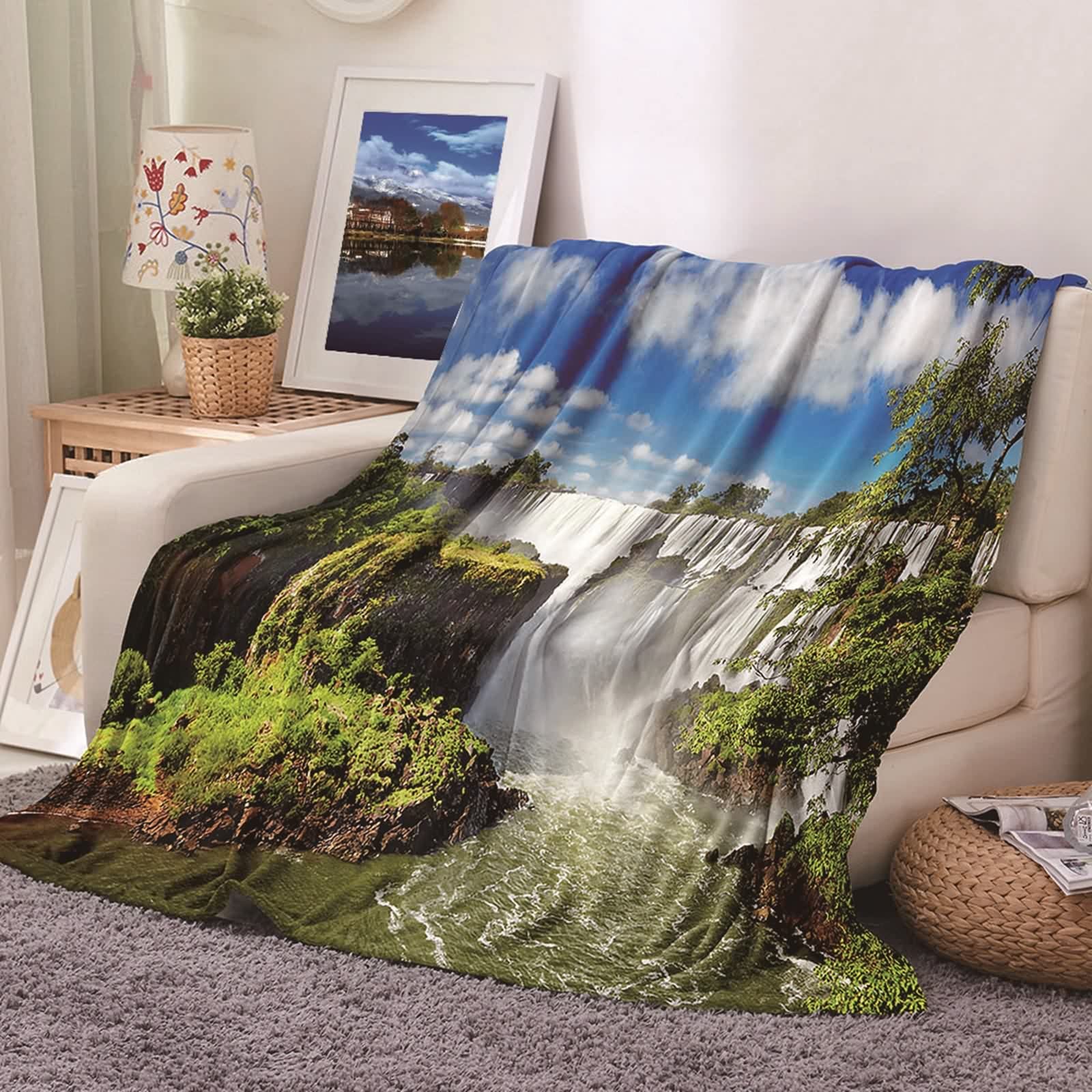 Couverture polaire en flannel 100x150cm jeté de canapé bleu