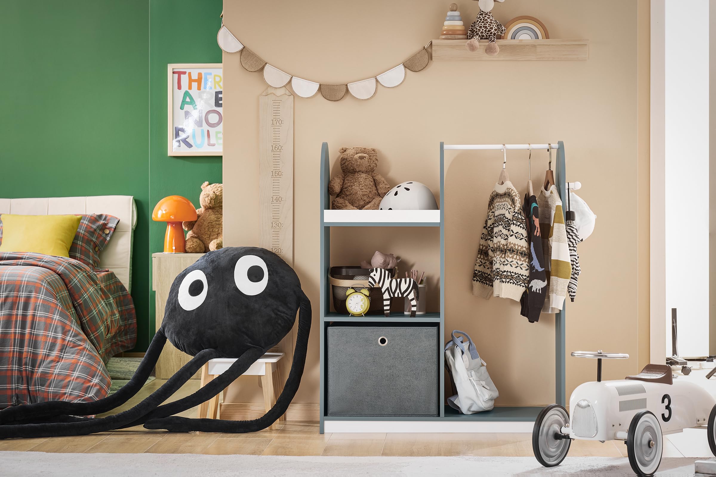 SoBuy Armadio Bambini 3 Scomparti Contenitore Tessuto Ganci Laterali Guardaroba Grigio 97x35x108 KMB40-HG