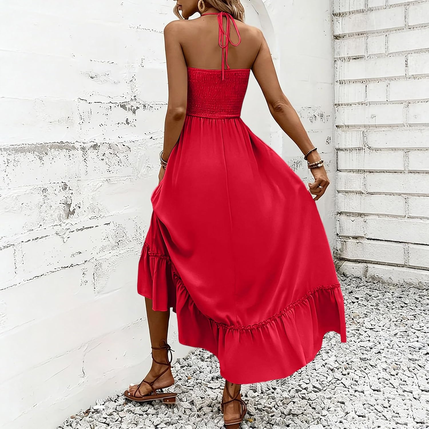 Women's Halter Backless Maxi Dress High Waist Loose Fit Flowy Dresses Elegant Summer Vacation Dresses 2026