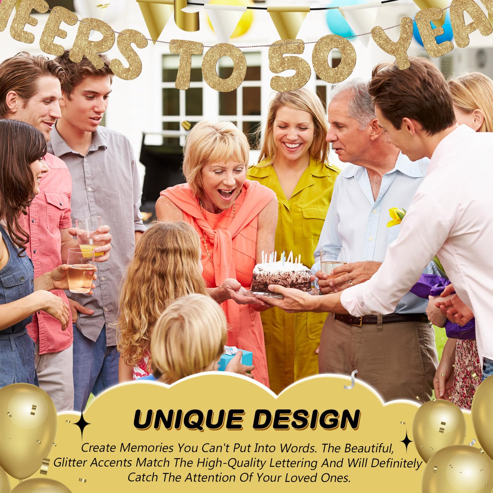 Fulmoon "Cheers To 50 Years" Glitter Banner - 9.8ft Pre-Strung 50th Birthday/Anniversary Party Decor (Black) - View #7