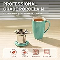 Vista 3 de Sweese Taza de té de porcelana de 15 onzas con infusor y tapa, apta para microondas, mango ergonómico, esmalte sin plomo, para té de hojas sueltas