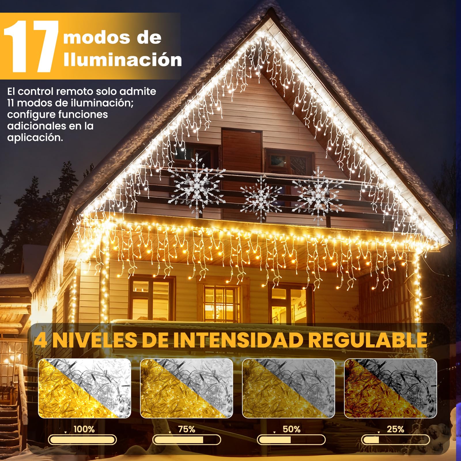 Luces Navidad Exterior, Cortina Luces Exterior Blanco Cálido y Fría, Luz Navidad con Control Remoto y APP, 17 Modos+4 Brillos+Temporizador, Decoracion para Christmas (30M-1200L,C/F)
