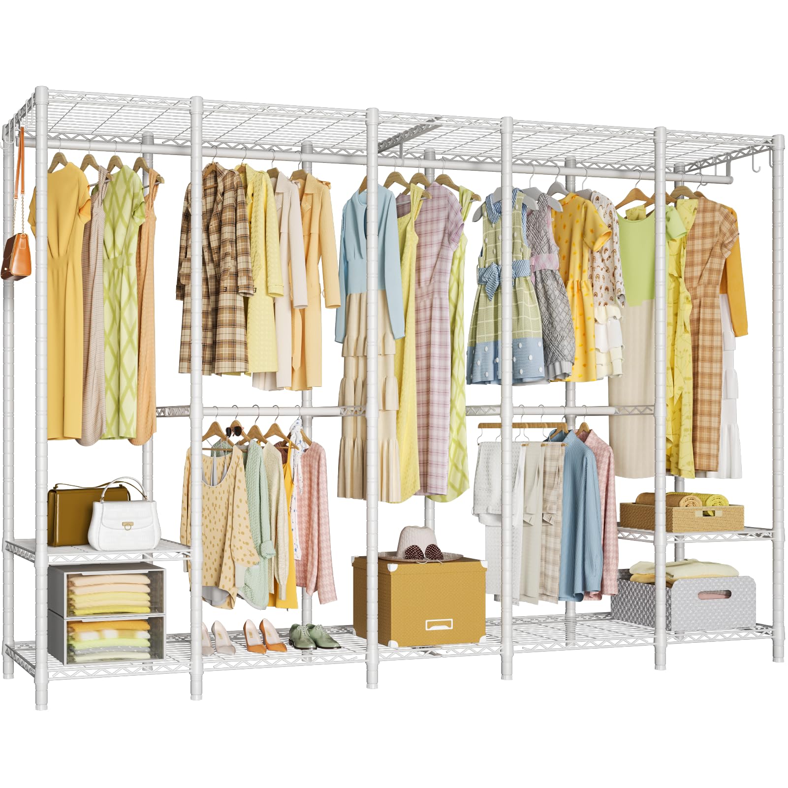 Ulif H50 Garment Rack Heavy Duty Clothes Rack, Freestanding Extra Large Portable Closet Wardrobe Rack, Clothing Racks for Hanging Clothes 89.8''W x 15.8" D x 76.4" H, Max Load 1400 Lbs, White