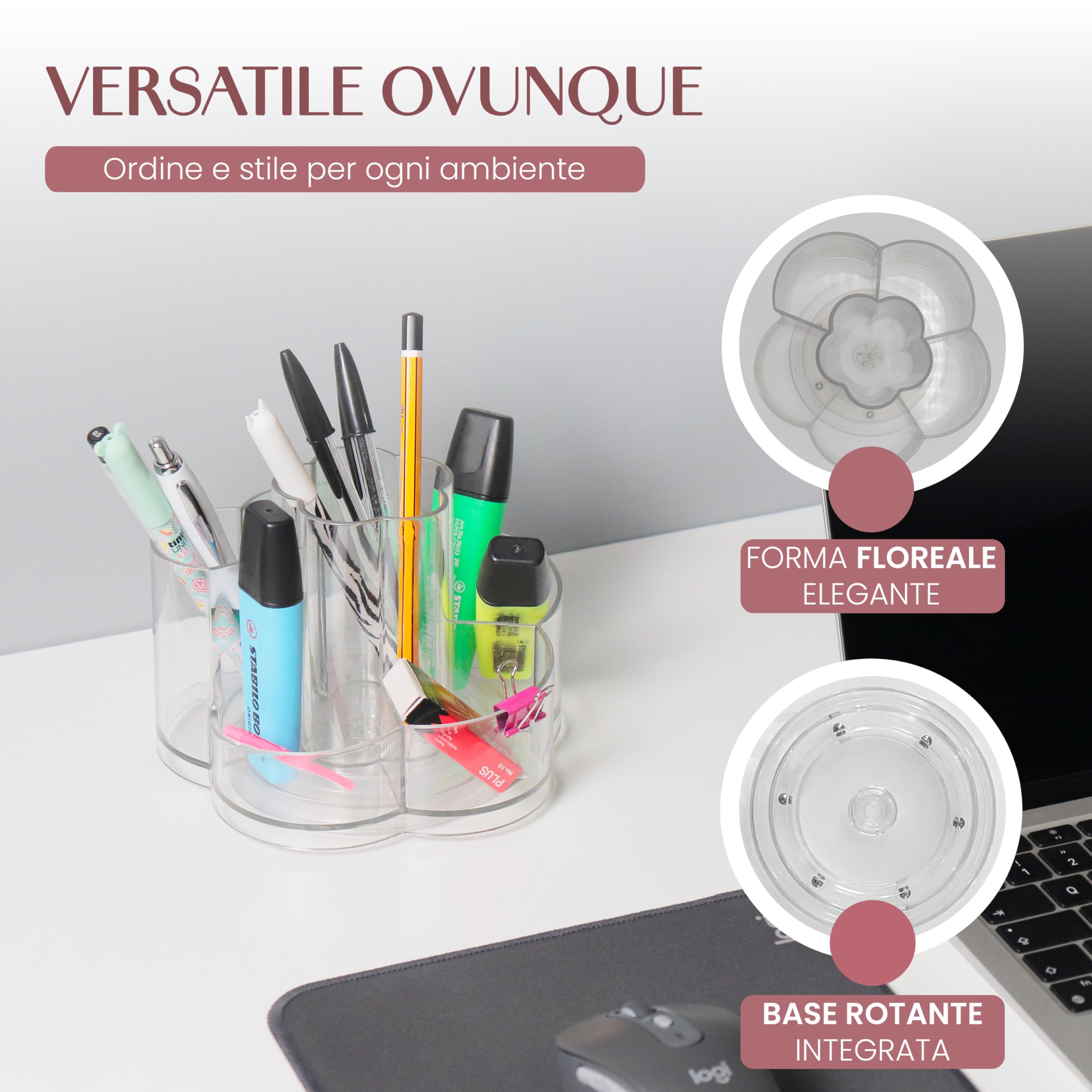 Generico Organizer Trucchi Girevole 360° Multifunzione in Acrilico Trasparente - Porta Cosmetici Salvaspazio con Base Antiscivolo e 6 Scomparti per Make-up, Skincare, Rossetti e Pennelli