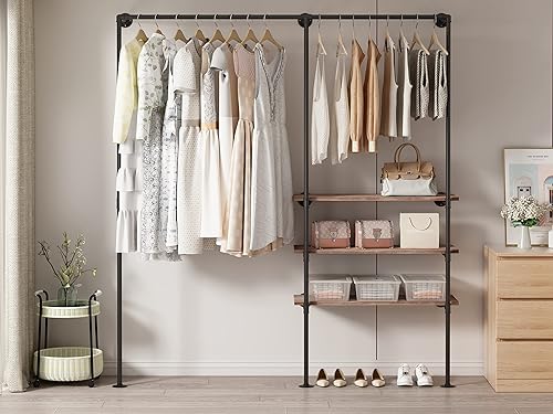 Miniatura 2 de Perchero industrial de tubería con estantes, estante de ropa industrial para colgar ropa, estante de almacenamiento de armario montado en la pared