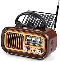 Rádio Retrô Portátil Vintage Bluetooth Multifuncional com Painel Solar Rádio FM AM SW 3 bandas Estilo Clássico Antigo Reprodutor USB TF 5 W Radio Retro Pilha para Casa Viagem