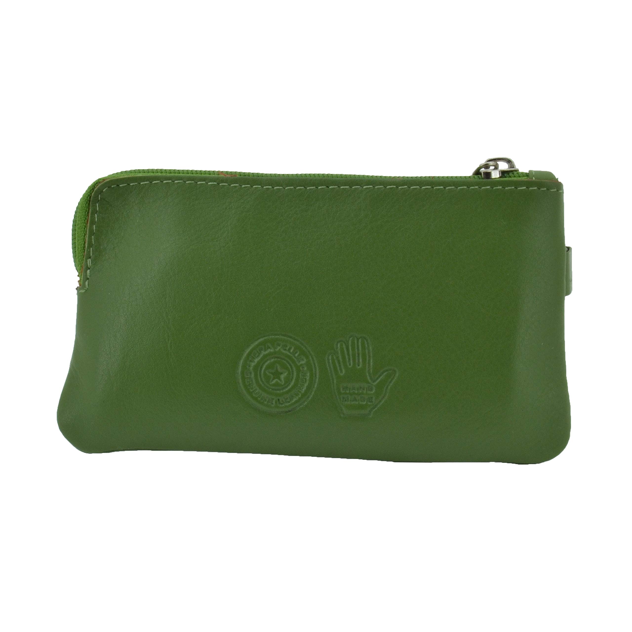 Portachiavi Portamonete Unisex, Vera Pelle, 2 Tasche con Cerniera, Scatola Regalo