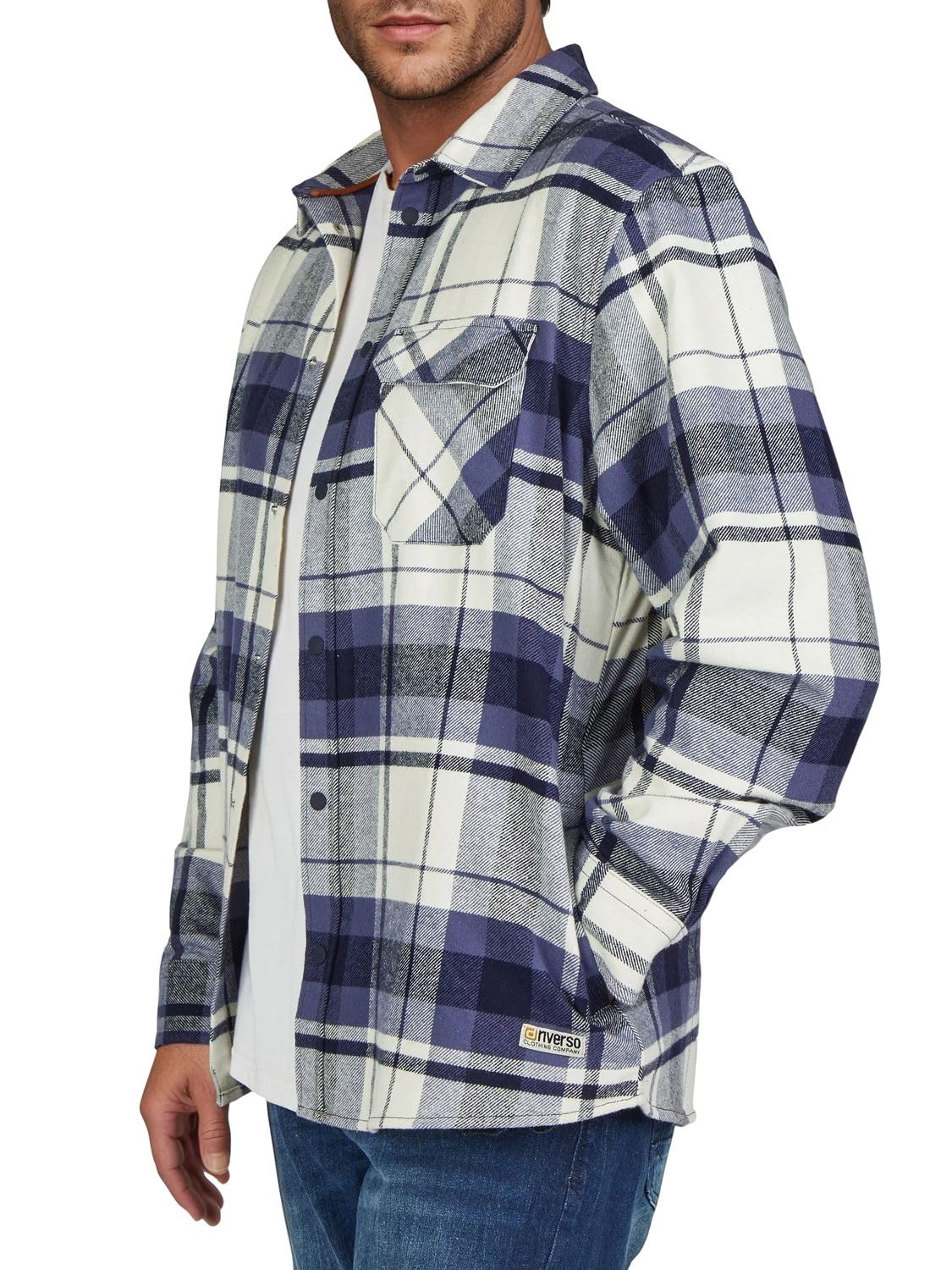 riverso Overshirt Herren Langarm Hemd Regular Fit RIVVincent Flanellhemd Kariert Einfarbig Baumwolle Schwarz Beige Weiß S M L XL XXL 3XL 4XL 5XL