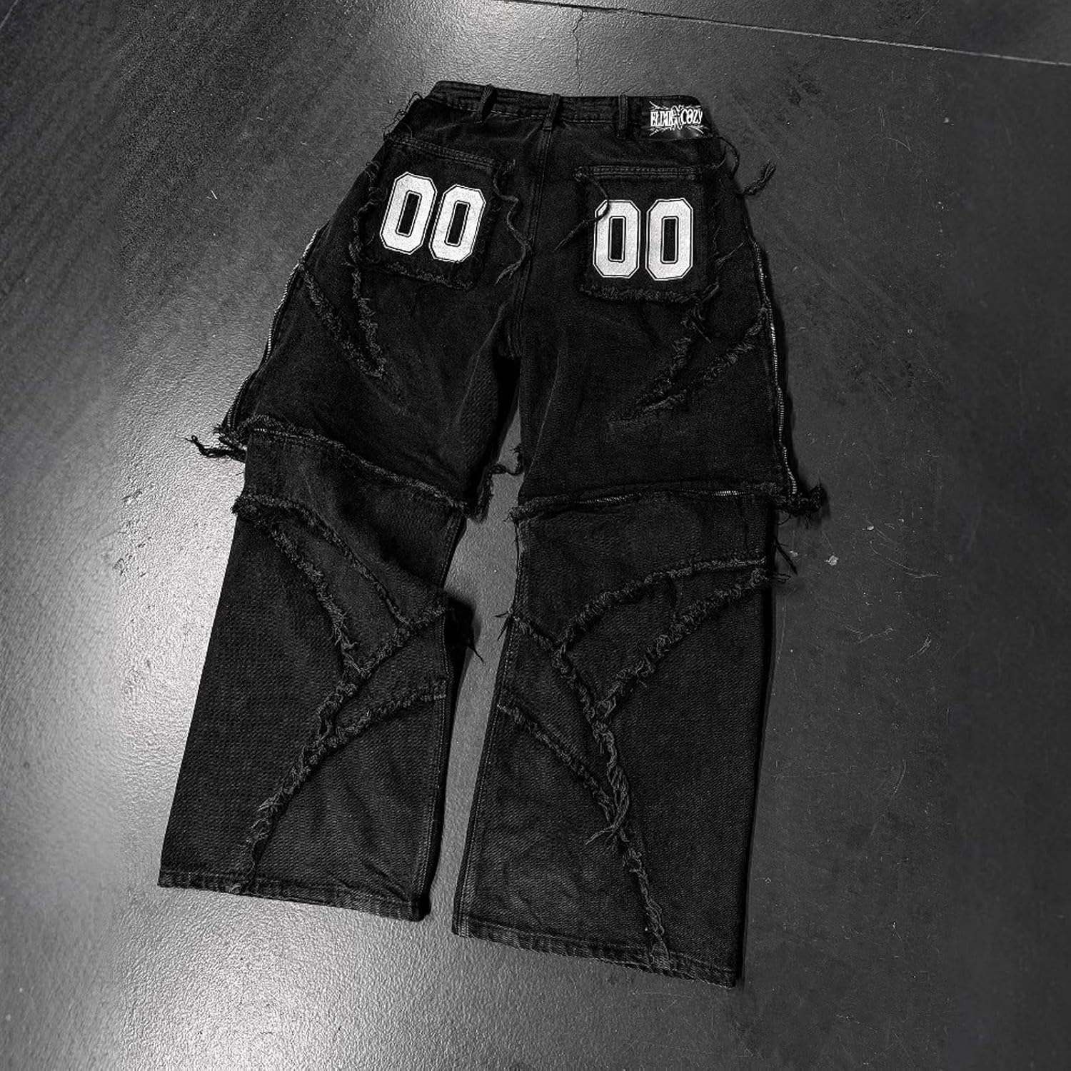 Men's Hip Hop Splicing Wide Leg Y2K Jeans Women's Gothic Zipper Splicing Straight Tube Loose Embroidered Edge Pants