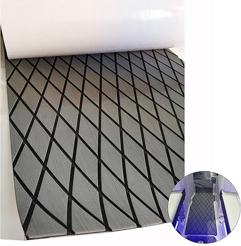 Miniatura 9 de LUBEMIDA Alfombra de suelo de barco EVA con ranura cruzada, hoja de teca marina para yate, 74.8 x 27.5 pulgadas, autoadhesiva