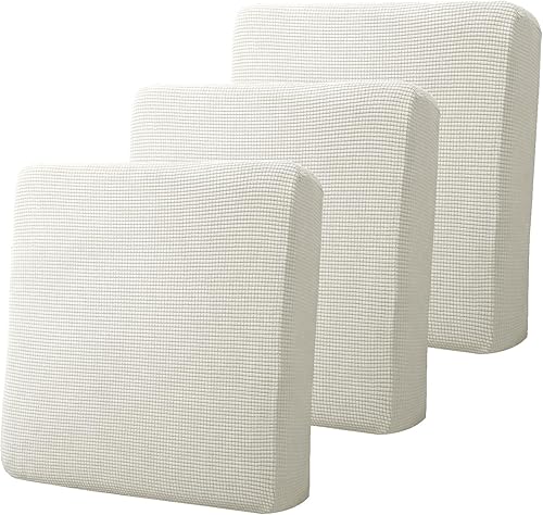 KSK Funda para sofá, funda elástica de 3 piezas para muebles con parte inferior elástica, tela jacquard a cuadros, duradera, color beige