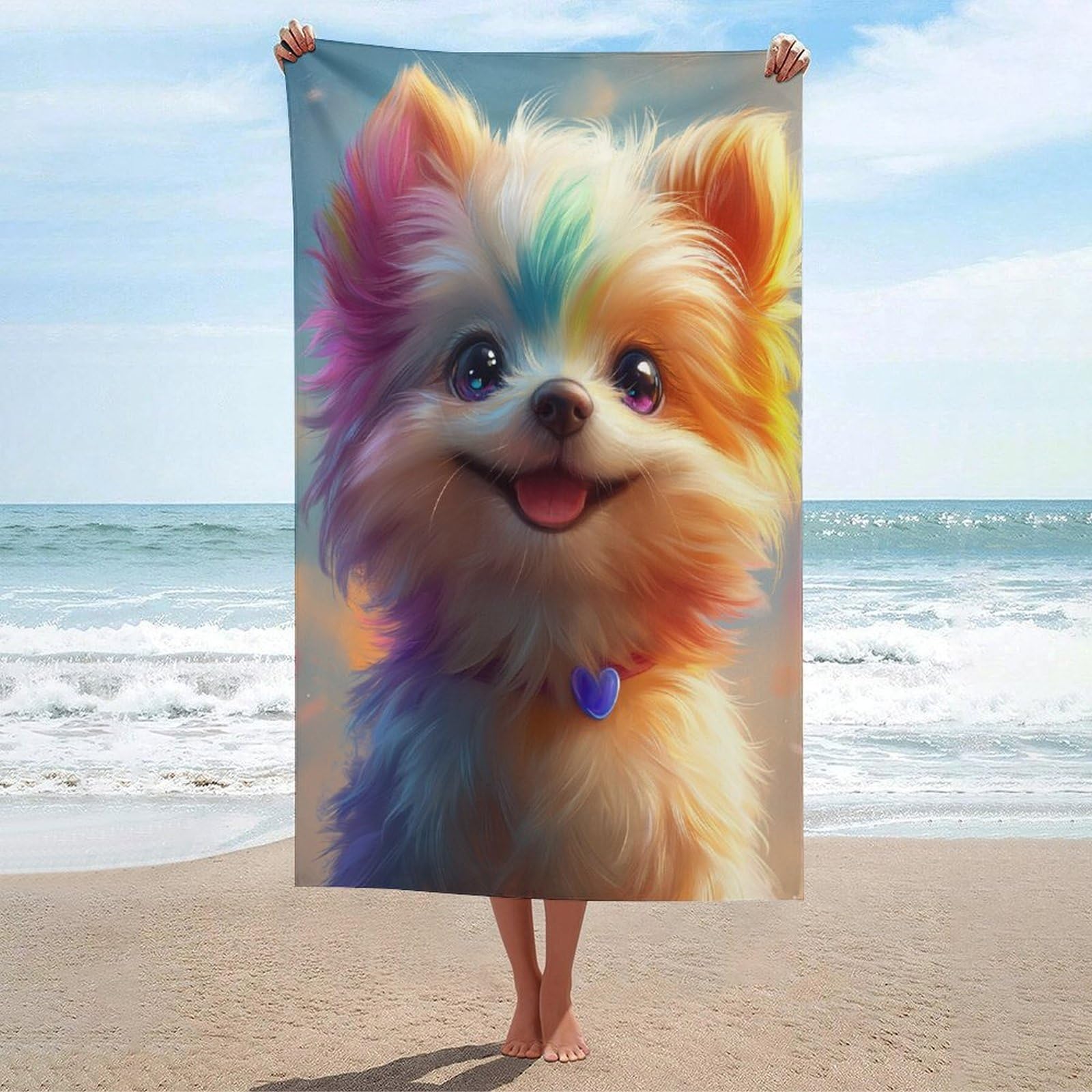 LSRCPD Cute Dog Beach Towel Sand Free Microfiber Large Shower Towels Multipurpose Absorbent for Bathroom Pool 130x80 CM